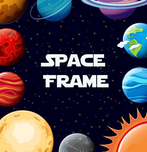 Border template with planets in galaxy vector