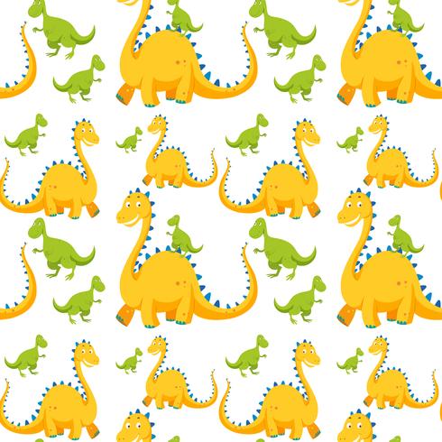 Seamless background with yellow and green dinosaurs vector