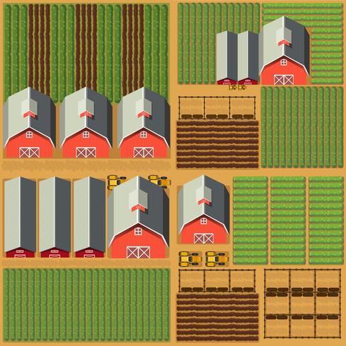 Aerial scene with barns and crops vector