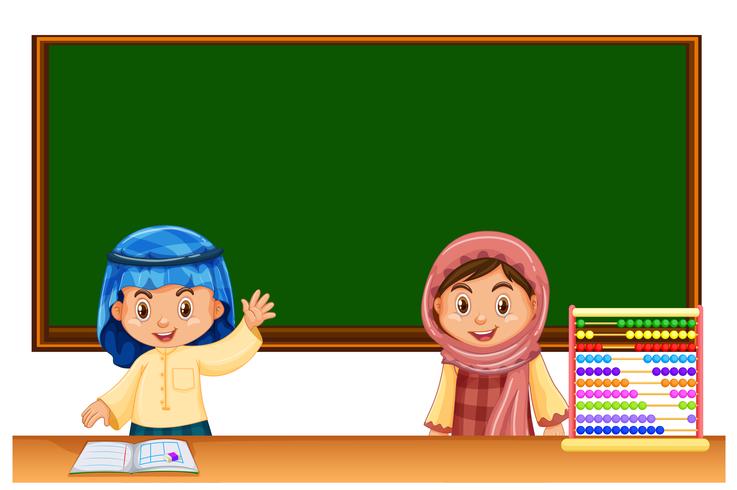 Two Irag kids in classroom vector