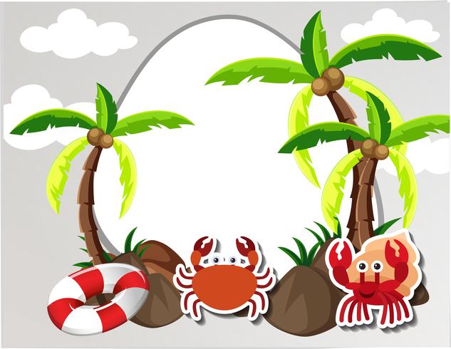 Round border with crabs and coconut trees vector