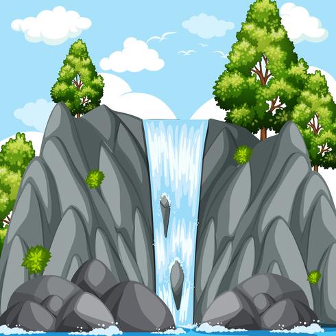 Nature scene with waterfall at daytime vector