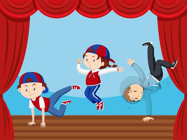 Three kids dancing on stage vector