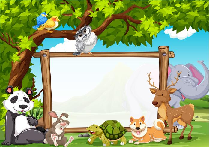 Board template with wild animals in zoo vector