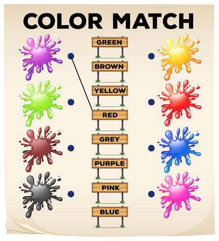 Matching worksheet with colors and words vector