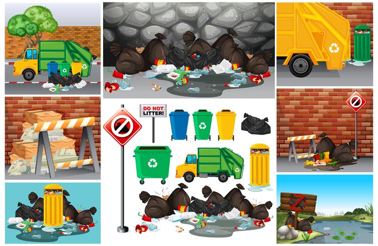 Scenes with dirty trash on the road vector