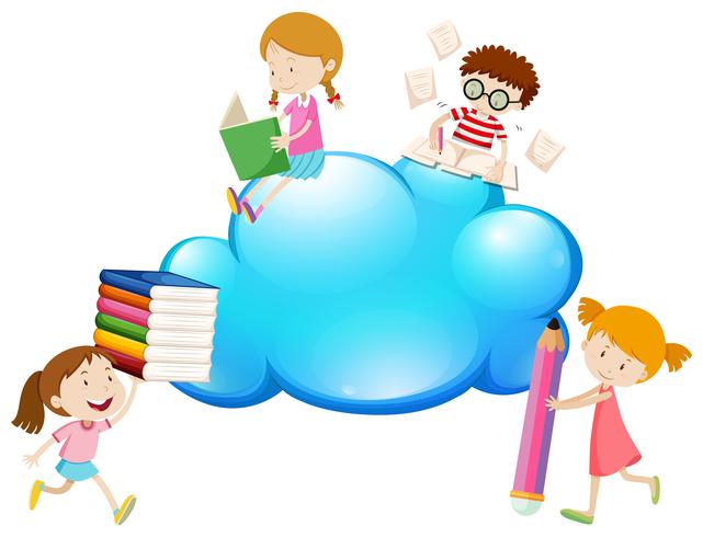Border template with kids reading vector