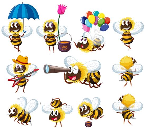 Bees in different actions vector