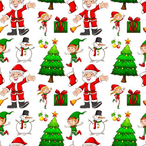 Seamless background with elf and santa vector