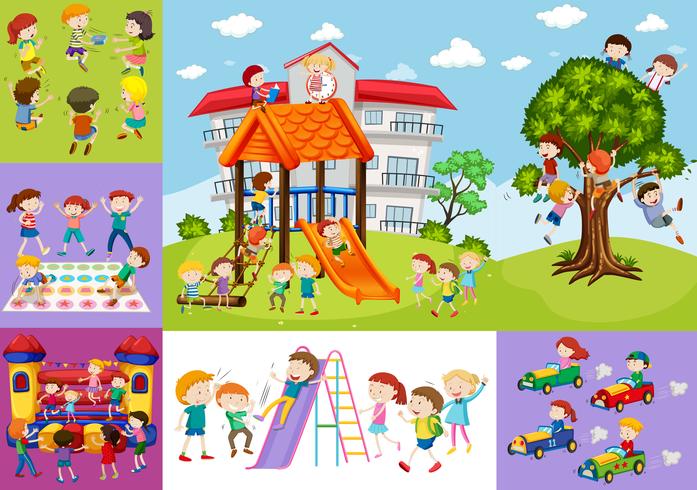 Children having fun at school and playground vector