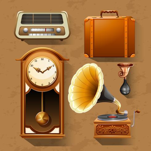 Retro items on brown background vector