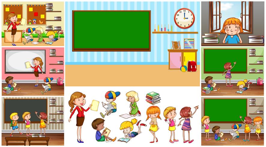 Teacher and students at school vector