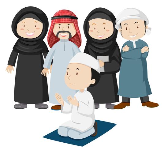 Muslim people in tradition outfit vector