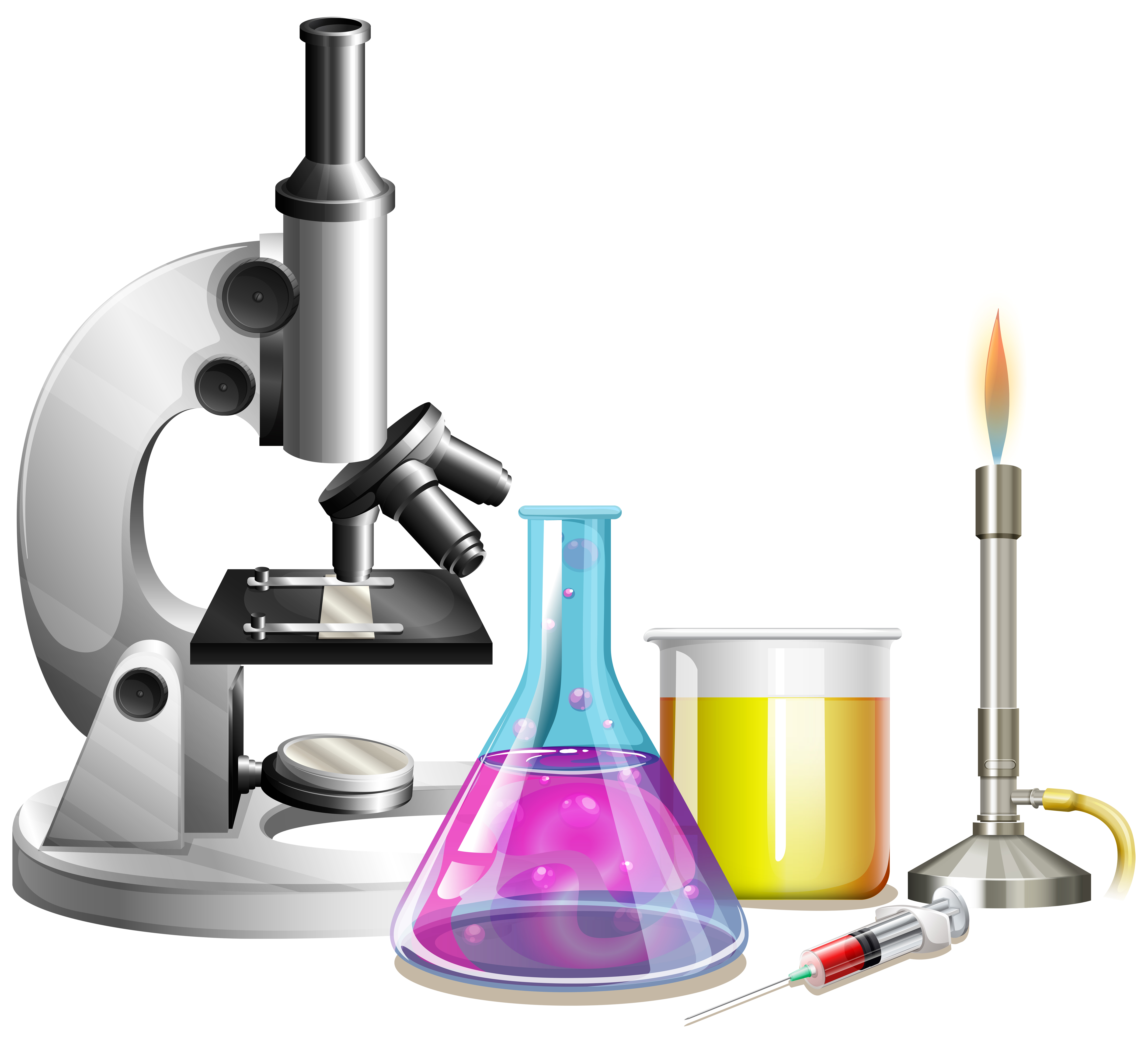 Microscope and beakers with liquid 431050 Vector Art at Vecteezy