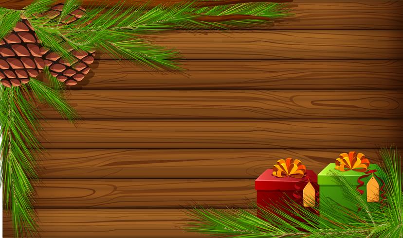 Wooden board with pinecone and presents vector