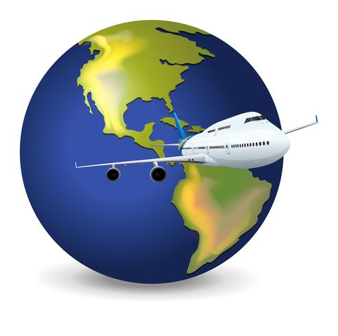 Earth globe and airplane vector