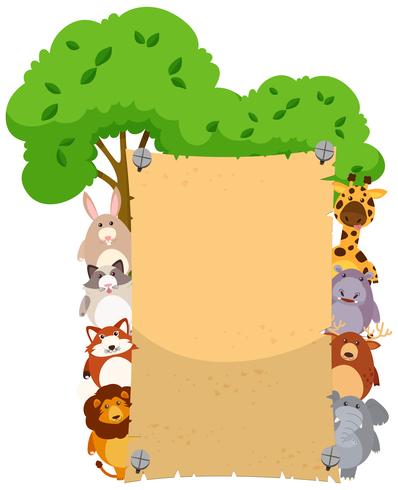 Plantilla de papel con lindos animales en ambos lados. vector