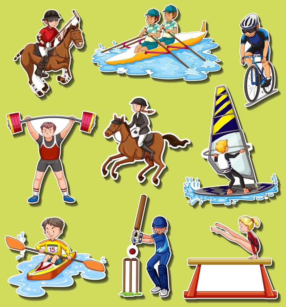 Different sport stickers on green background 431102 Vector Art at Vecteezy