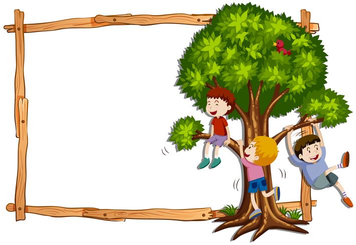 Plantilla de marco con niños trepando al árbol vector