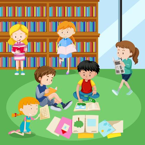 Students reading books in library vector