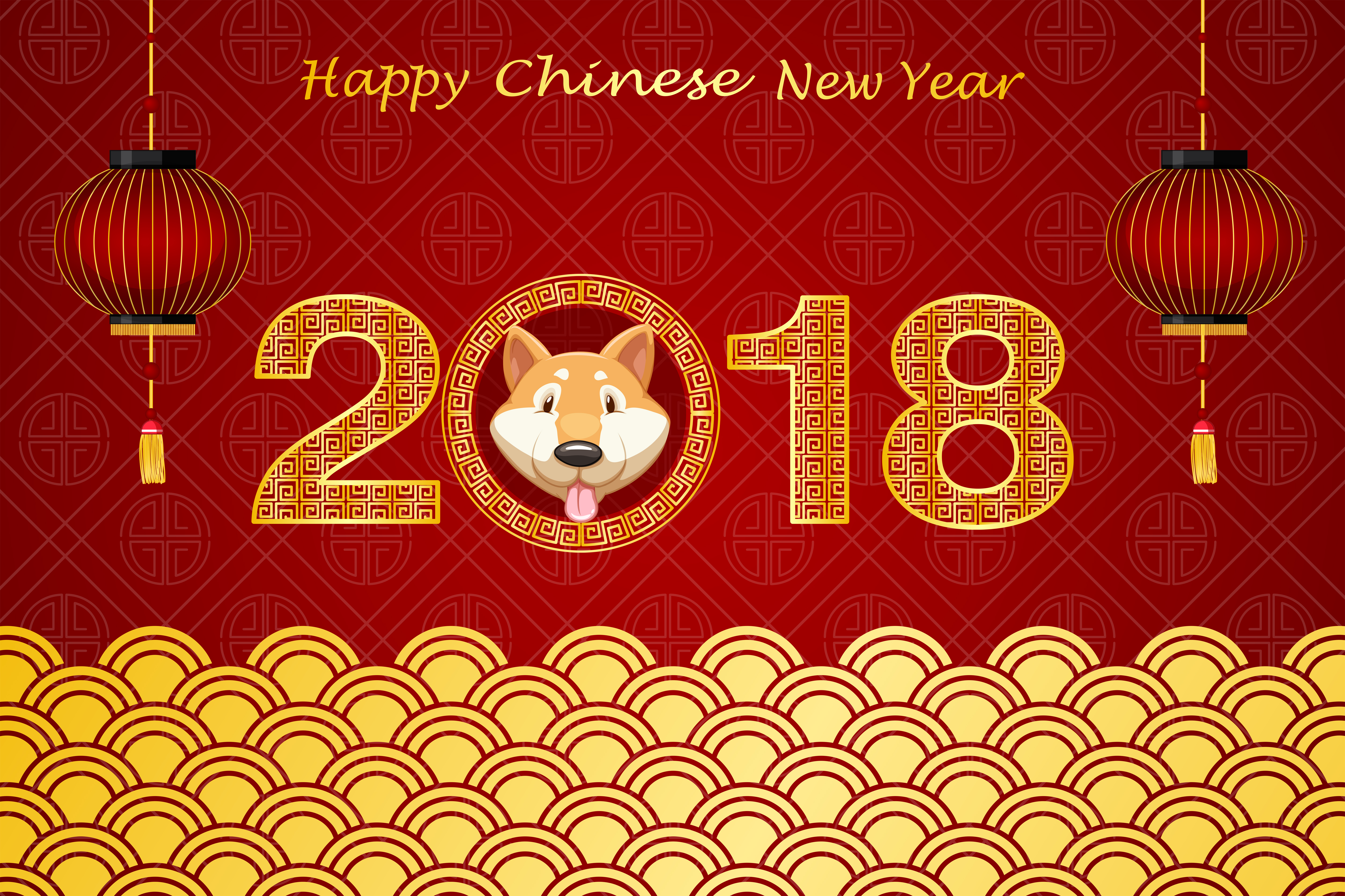Happy Chinese new year card template with dog and lanterns 431141