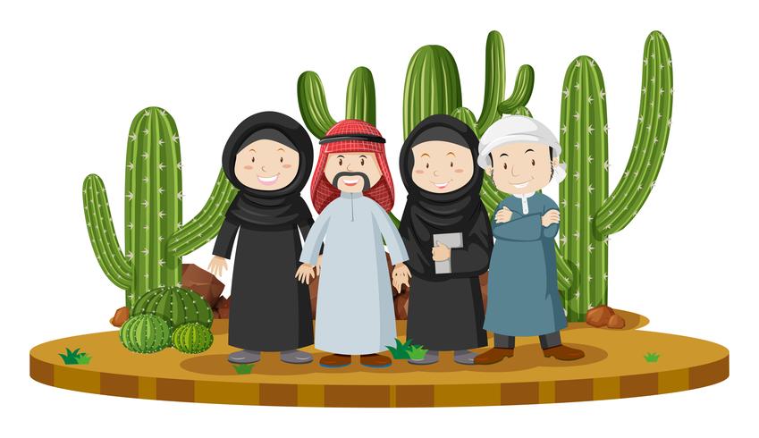 Muslim people in desert land vector