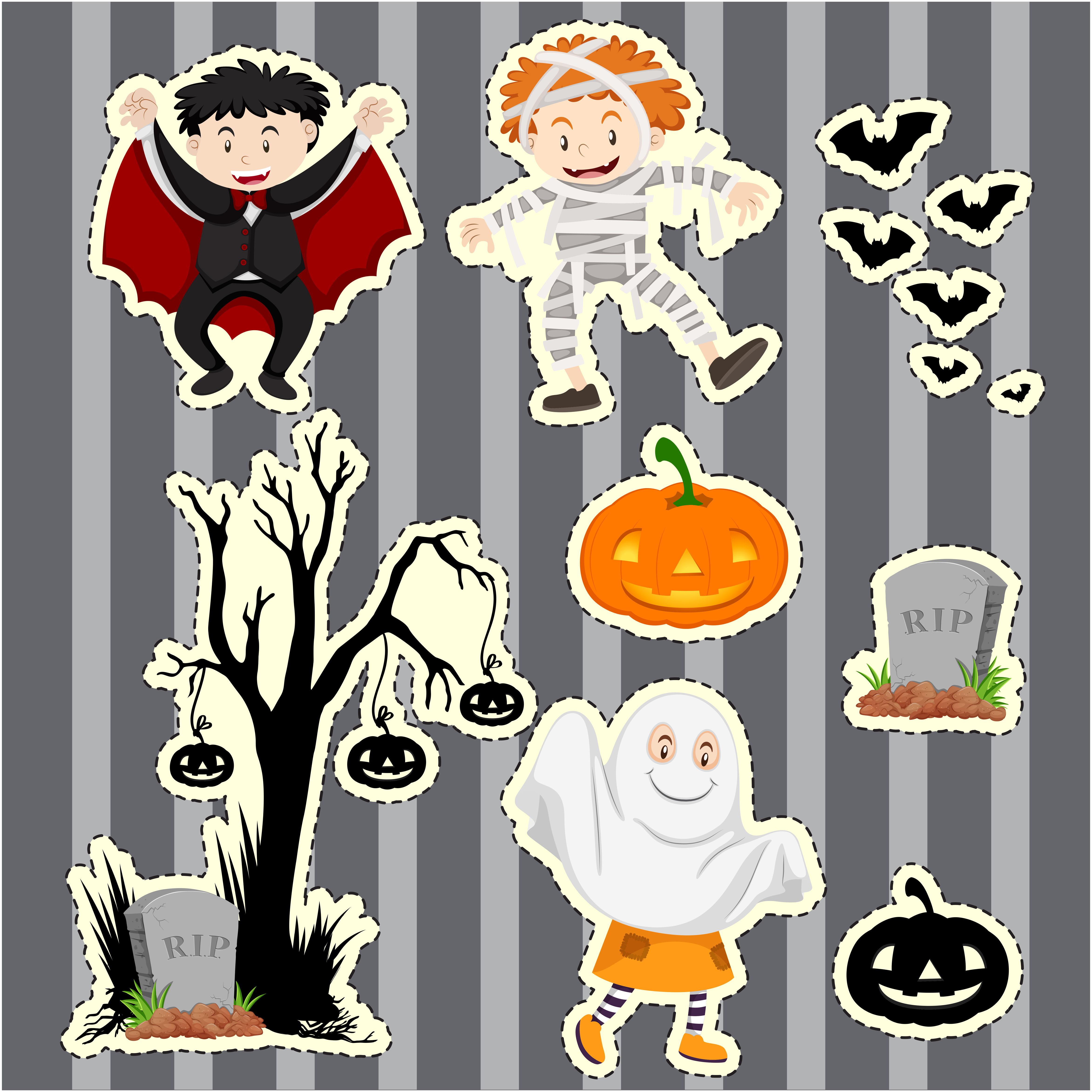 Sticker set for kids in halloween costumes 431170 Vector Art at Vecteezy