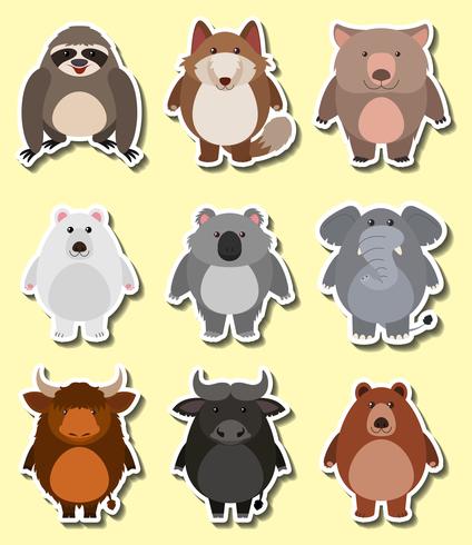 Sticker design for cute animals vector