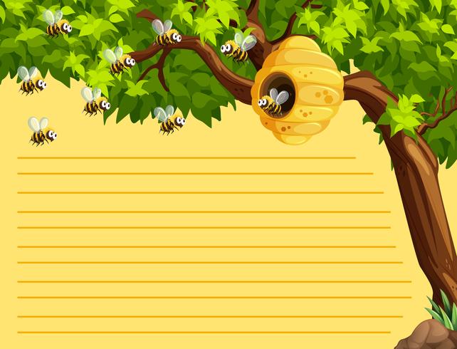 Line paper template witih bees flying vector