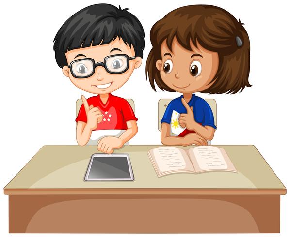 Boy and girl working together vector