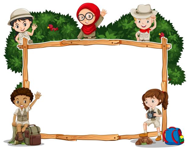 Plantilla de borde con niños en traje de safari vector