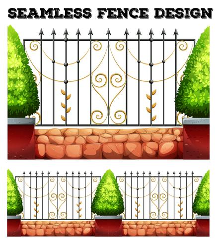 Seamless metal fence design with bushes vector