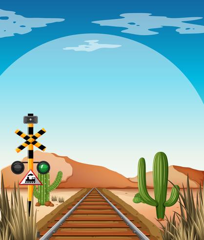 Escena de fondo con el ferrocarril en el campo del desierto vector