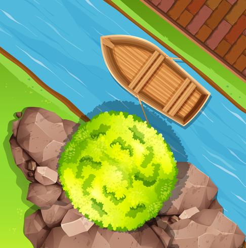 Aerial view of boat in stream vector