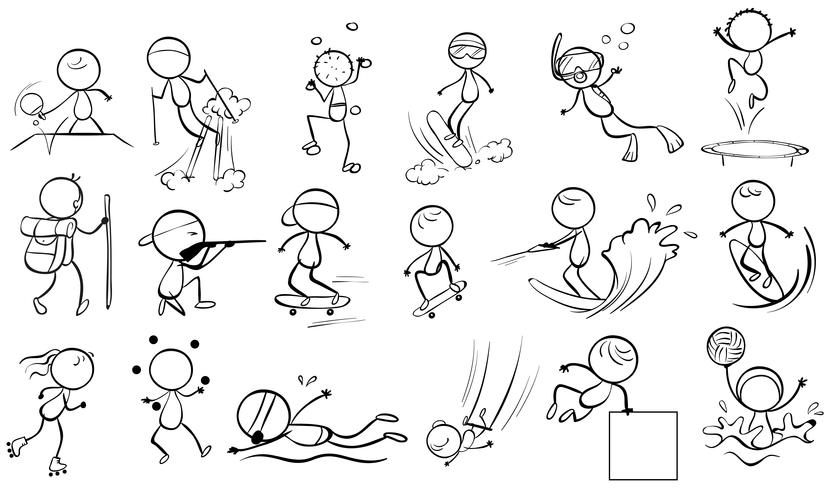 Doodle diseño de personas que practican diferentes deportes. vector