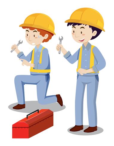 Two mechanics with toolbox vector