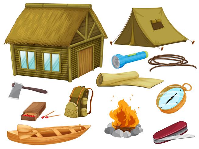 various objects of camping vector