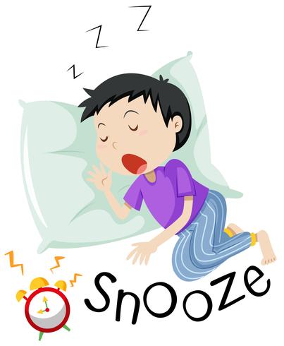 Boy sleeping with alarm clock snoozing vector