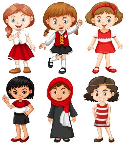 Girls in red and black costumes vector