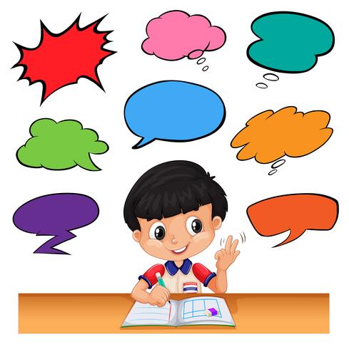 Little boy with different speech bubbles vector