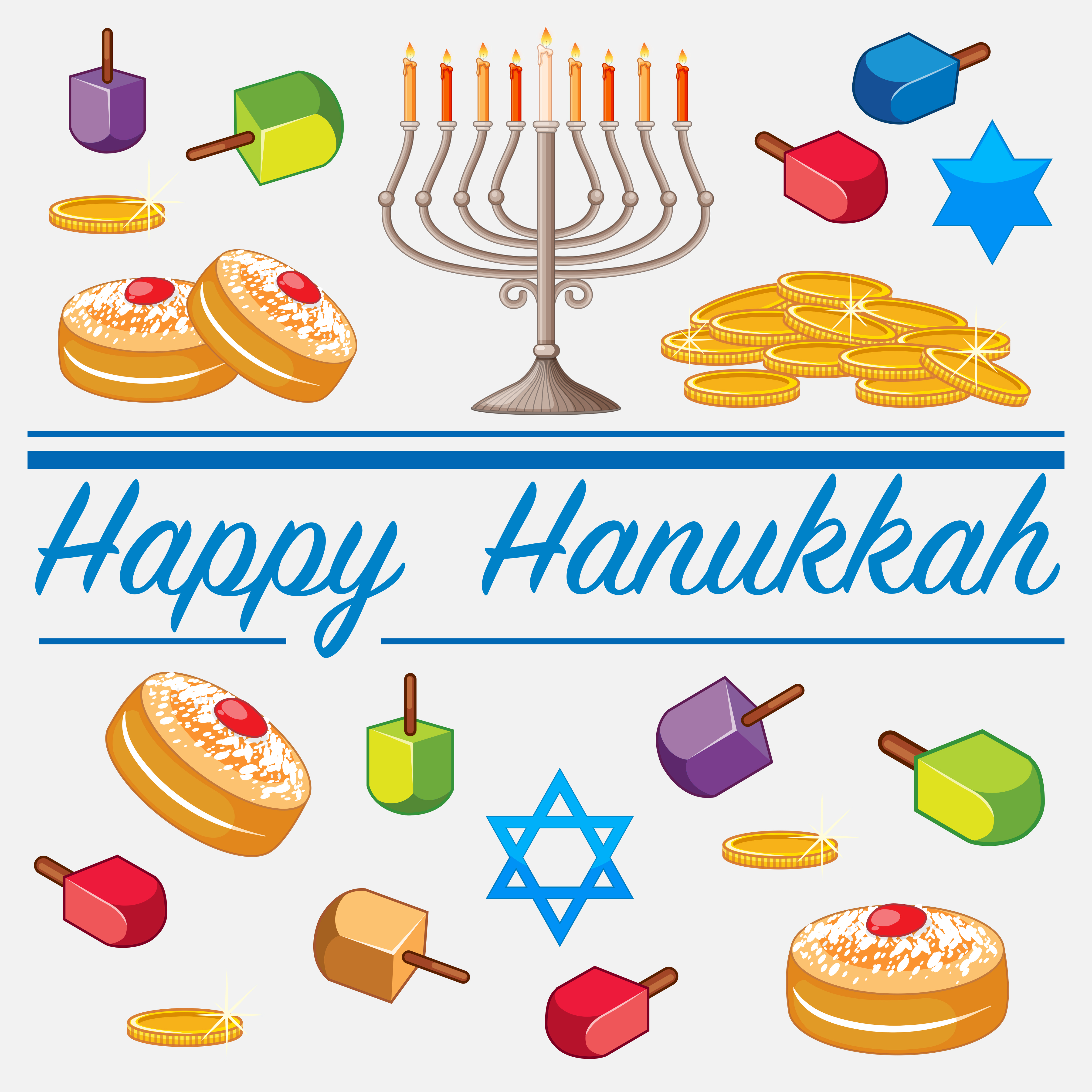 Happy Hanukkah card template with food and candles 431384 Vector Art at