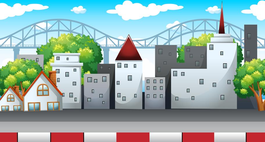 Scene with many buildings in city vector