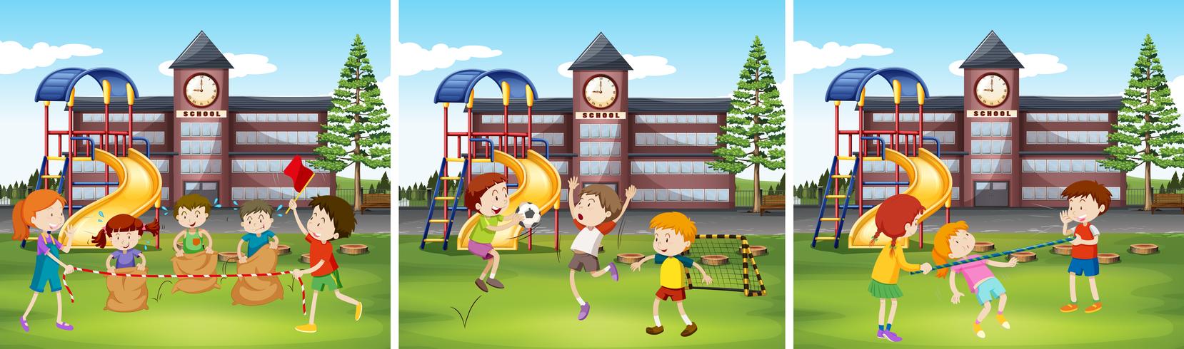 Children playing at the school ground vector