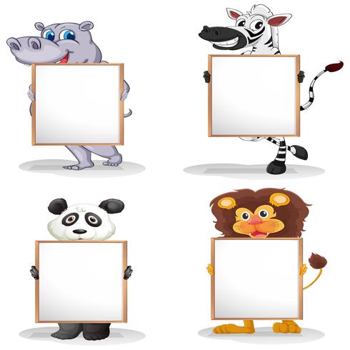 Four different animals with empty whiteboards vector