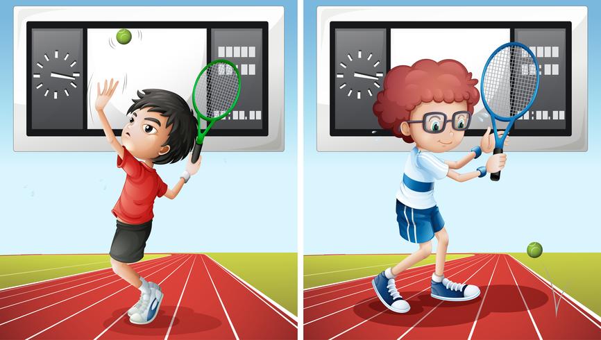 Two tennis players on the field vector