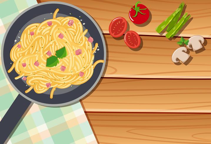 Plantilla de fondo con pasta en sartén vector