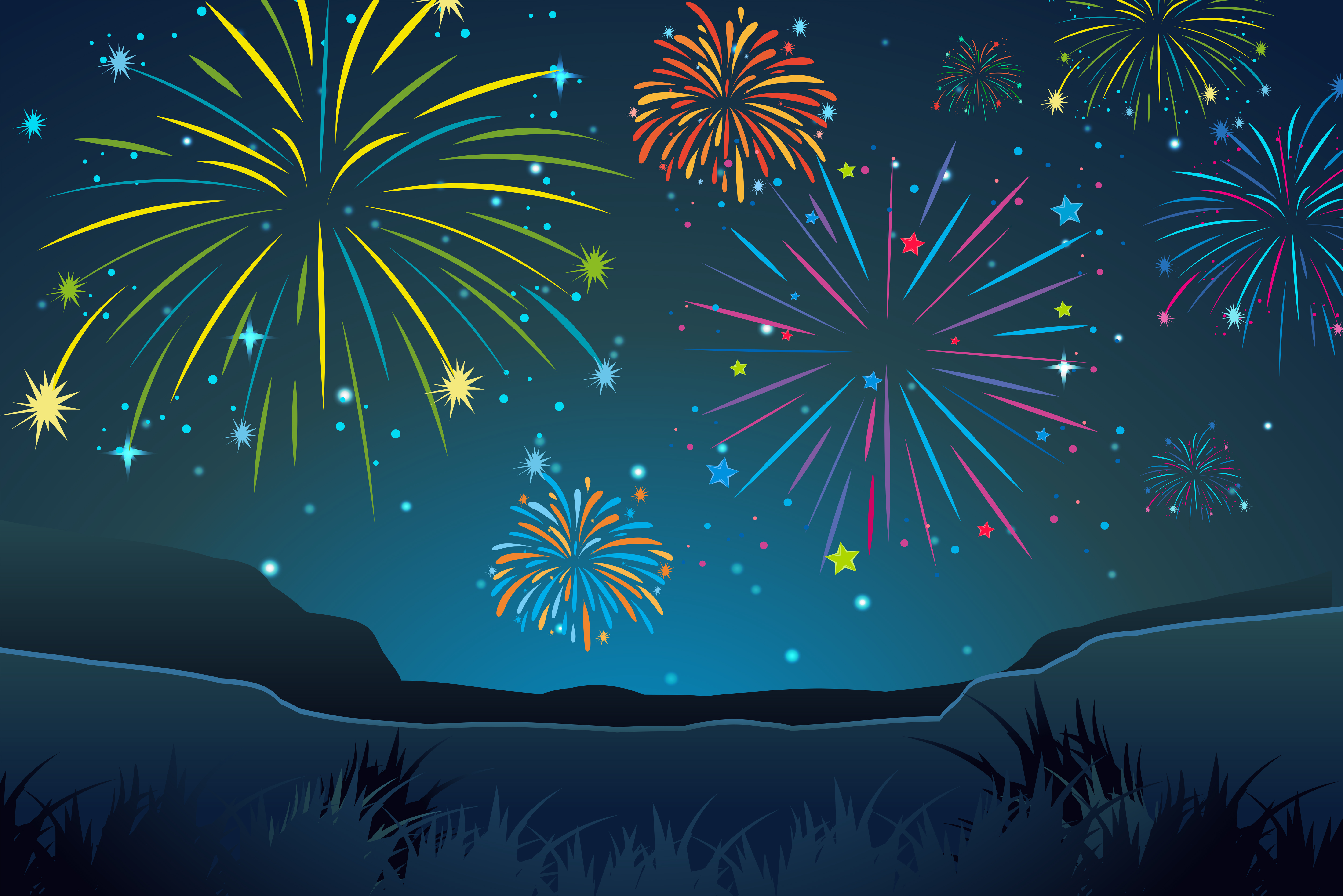 Night scene with fireworks in sky 431502 Vector Art at Vecteezy