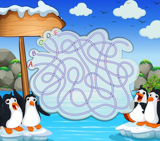 Plantilla de juego con penquins en iceberg vector