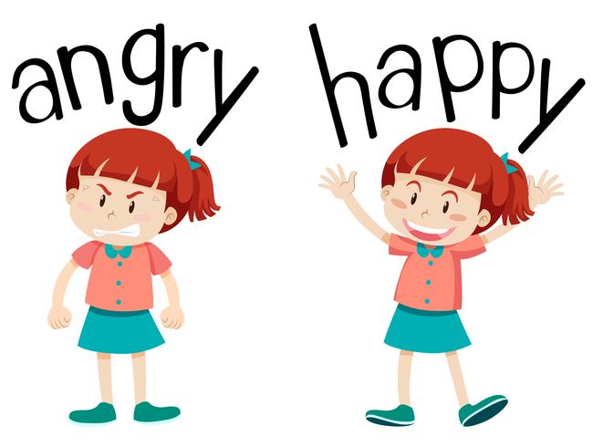 Opposite words for angry and happy