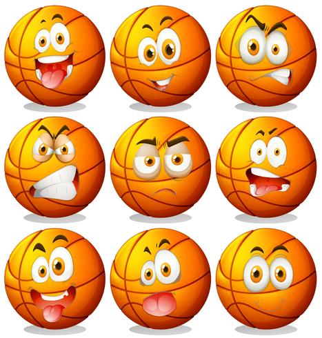 Baloncesto con expresiones faciales. vector